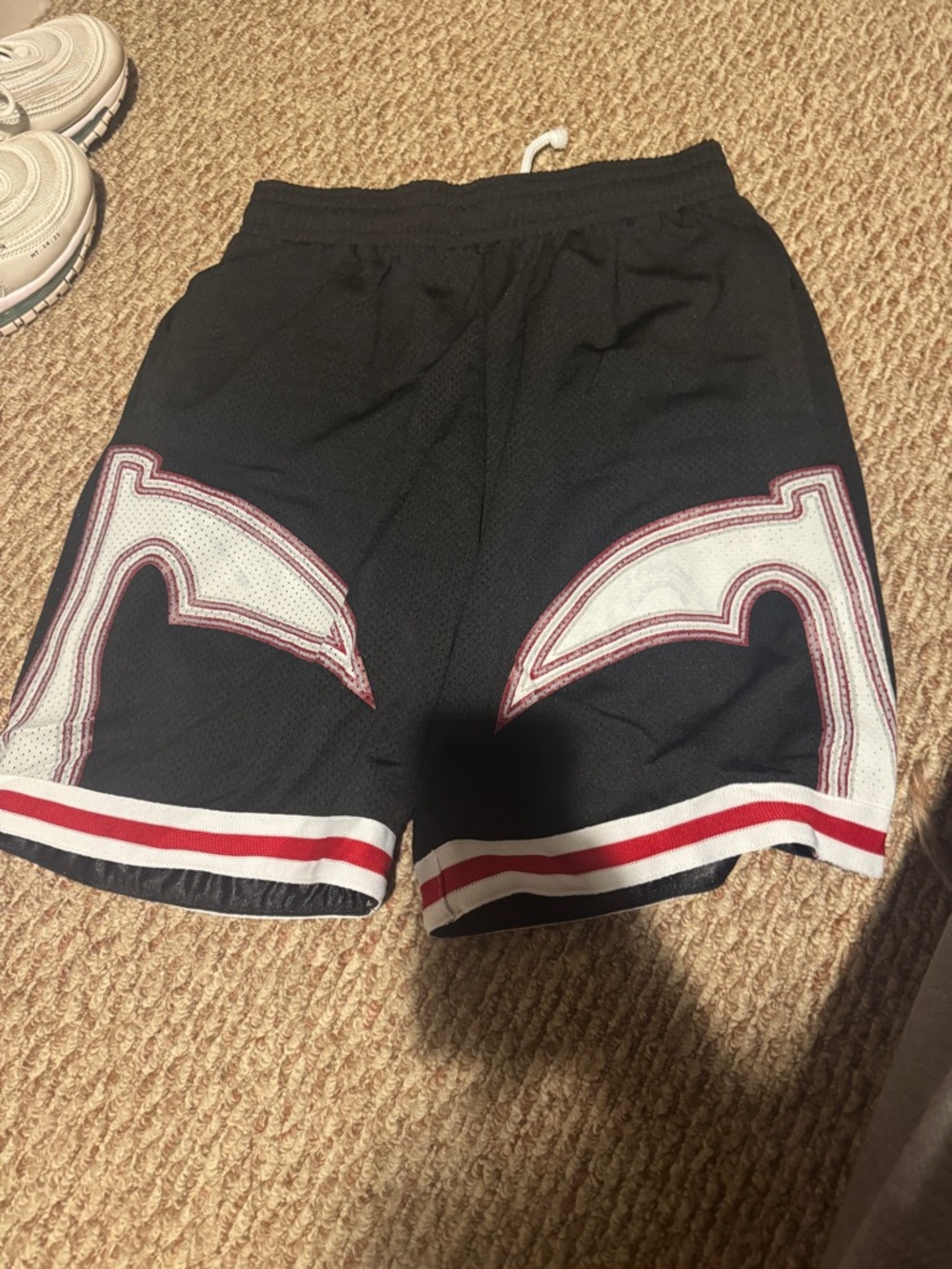 Men's Black Athletic Mesh Shorts with Maroon & White Trim